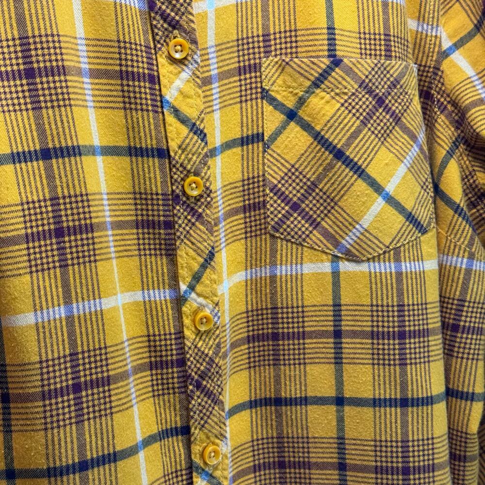 Terra & Sky women’s 2X high low button down plaid embroidered yellow top - Picture 7 of 11